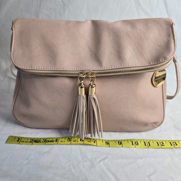 Mali + Lili Crossbody Bag Pink Faux Leather Magnetic Flap w/ Zipper Closure EUC - Picture 12 of 16